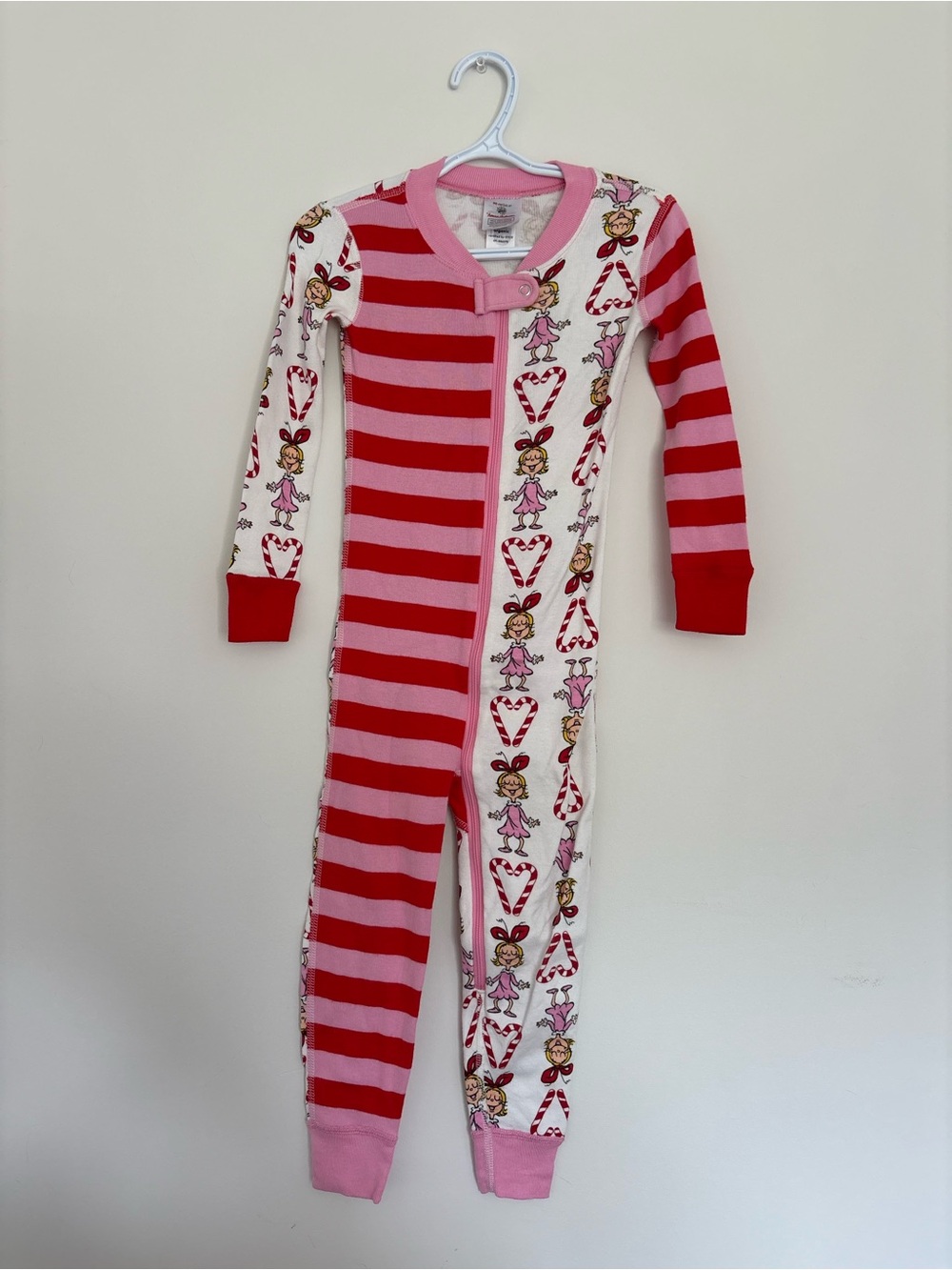 Hanna Andersson Pink & Red Stripe & Cindy Lou Who Zip Sleeper Pajamas